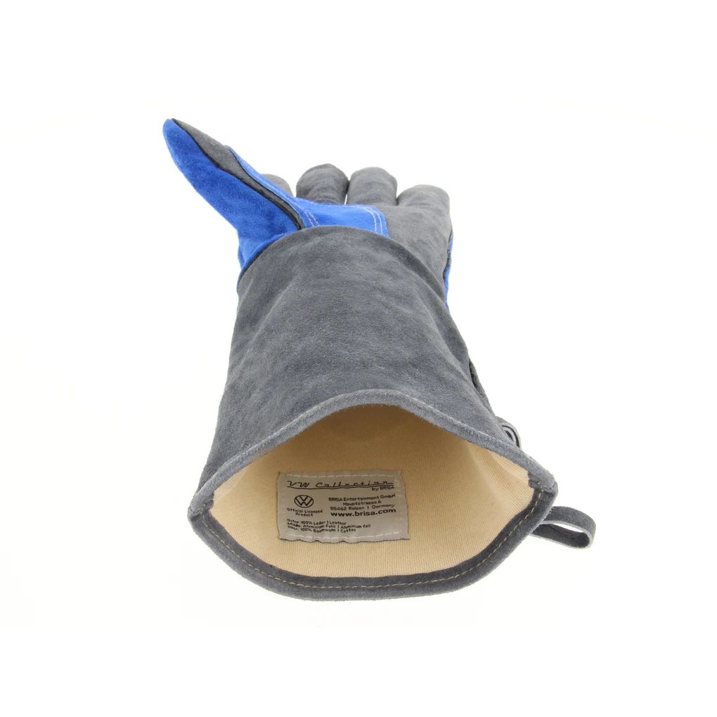 Volkswagen T1 Bus Grillhandschuhe (Paar) in Geschenkbox - Rindsleder/Blau & Grau