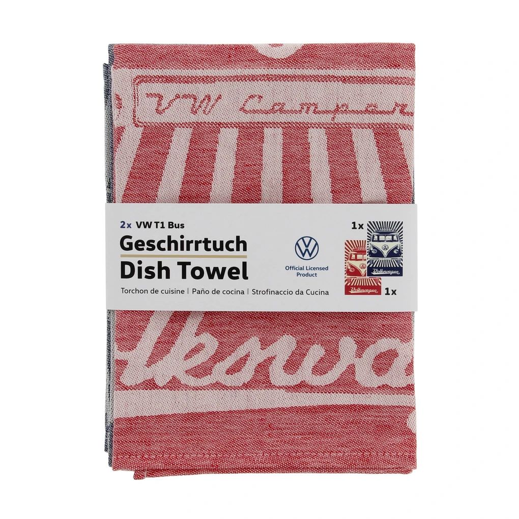 Volkswagen T1 Bus Geschirrtuch 2er Set - Strahlen, Rot und Blau