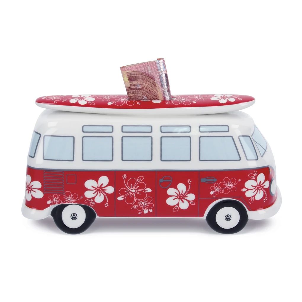 Volkswagen T1 Bus Spardose (1:18) mit Surfbrett - Hibiskus