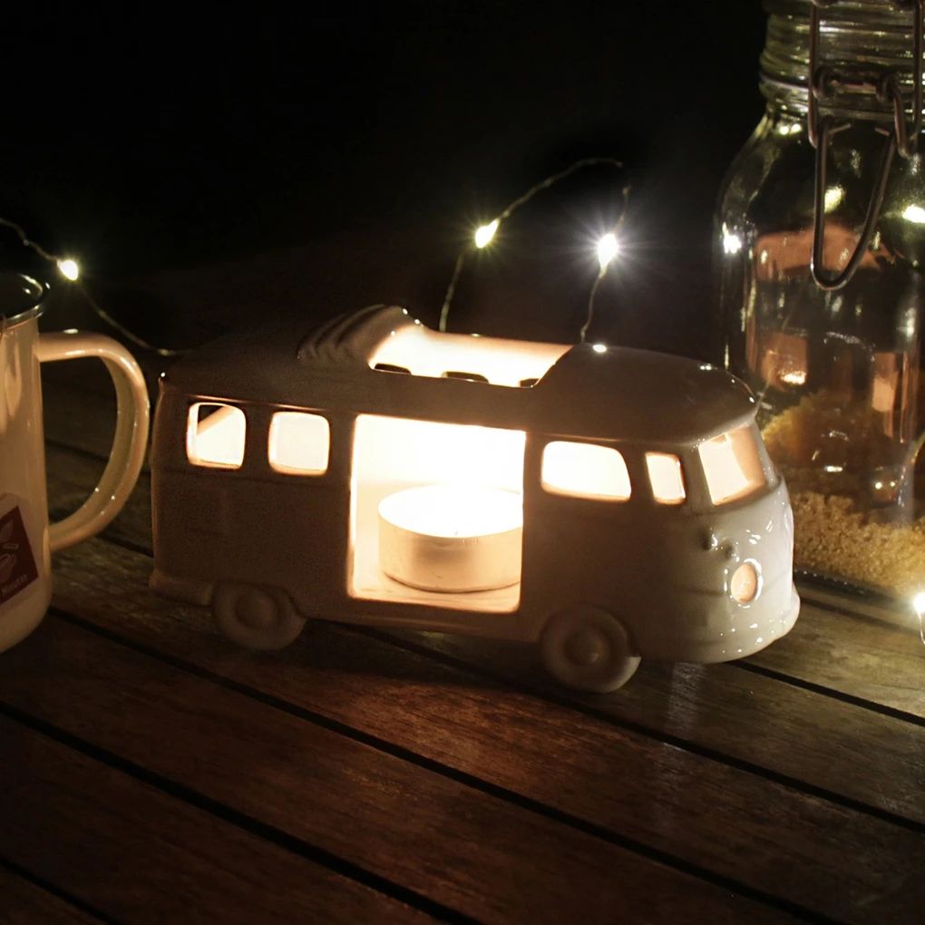 Volkswagen T1 Bus Keramik Teelichthalter Weiß in Geschenkbox