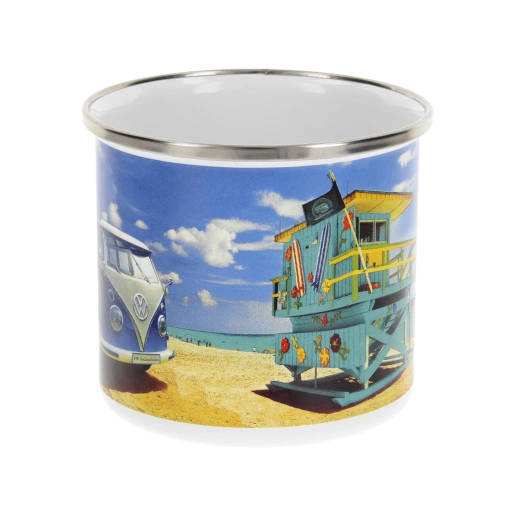 Volkswagen Bulli Kaffeebecher aus Emaille 500ml, Beachlife