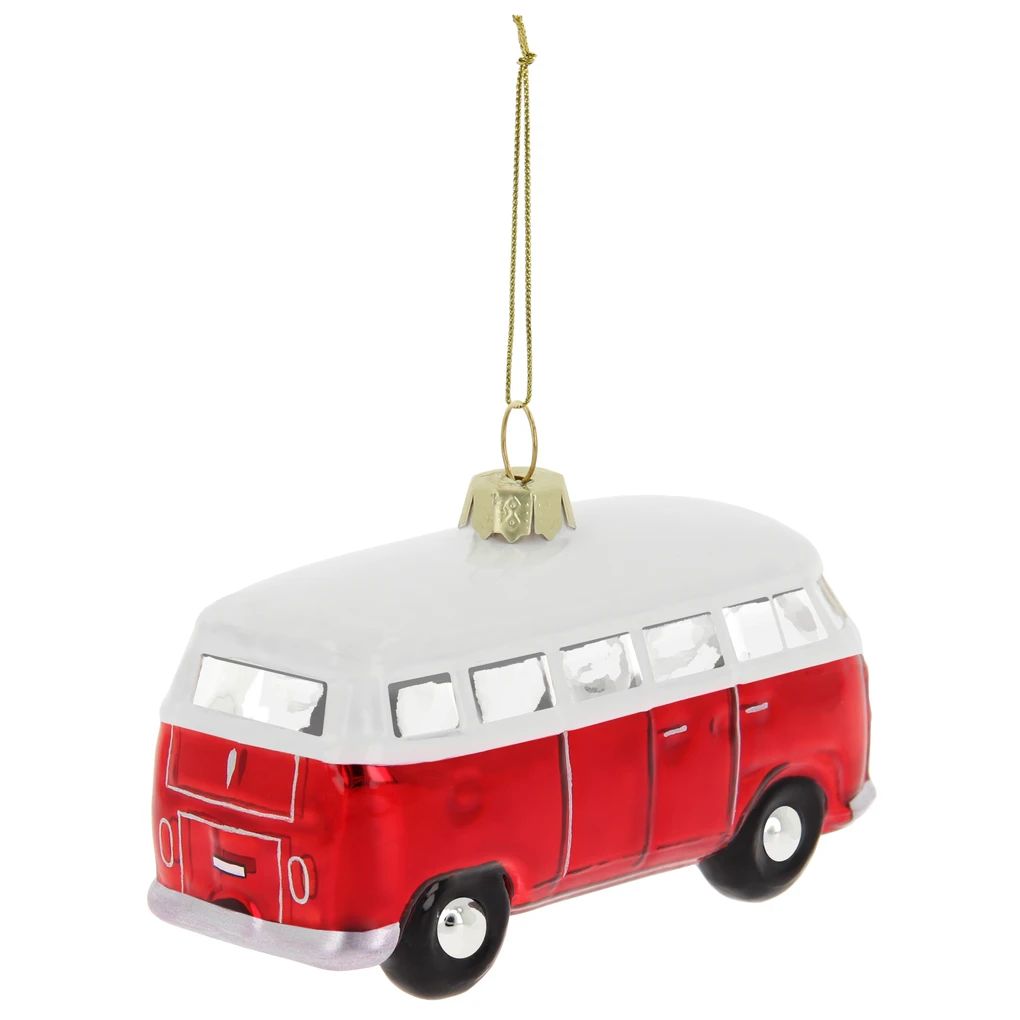 Volkswagen T1 Bus Weihnachtsschmuck aus Glas - Rot/Weiss