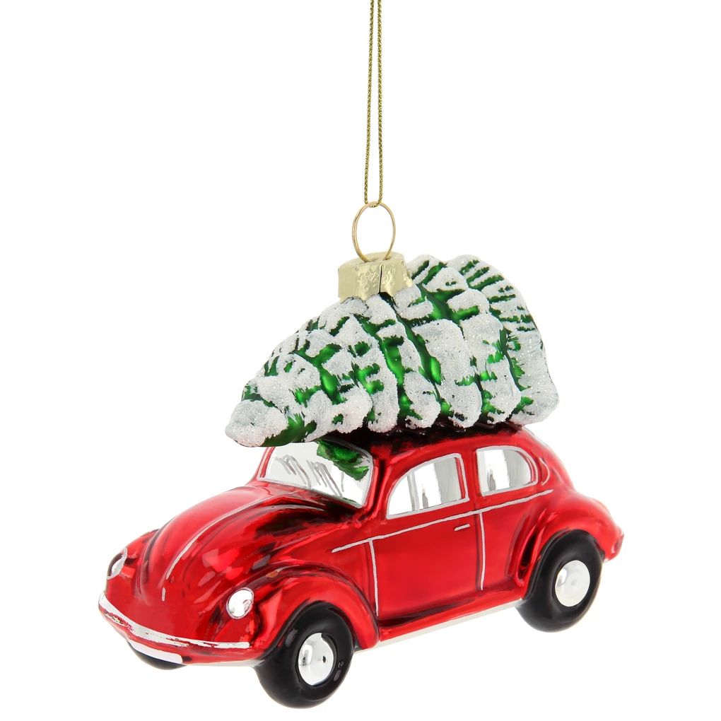 Volkswagen Käfer Weihnachtsschmuck Rot mit Baum