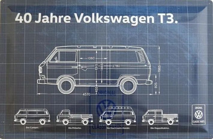 Volkswagen Classic Parts Blechschild "40 Jahre Volkswagen T3"