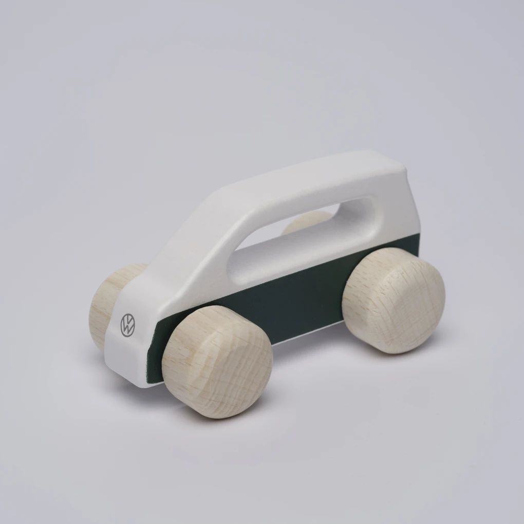 Volkswagen Spielzeugauto aus Holz, weiß/dunkelgrün
