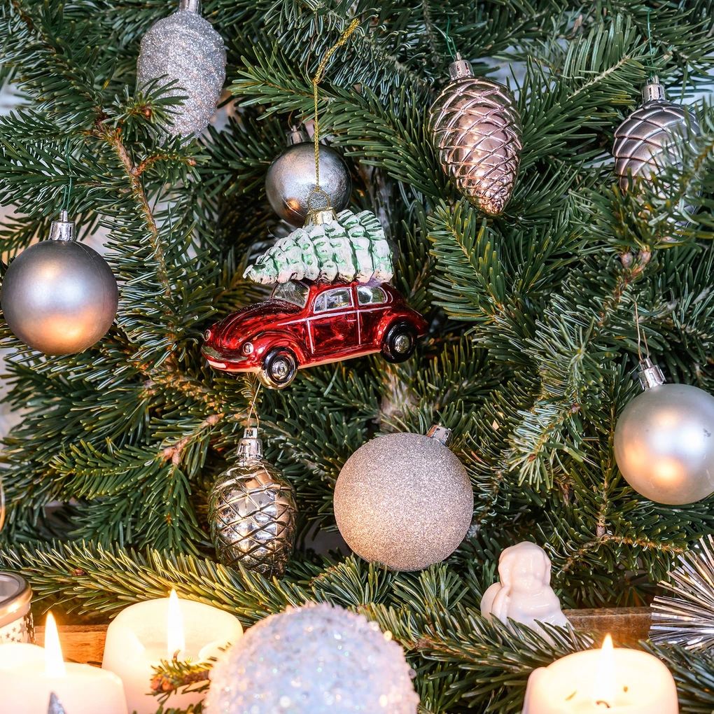 Volkswagen Käfer Weihnachtsschmuck Rot mit Baum