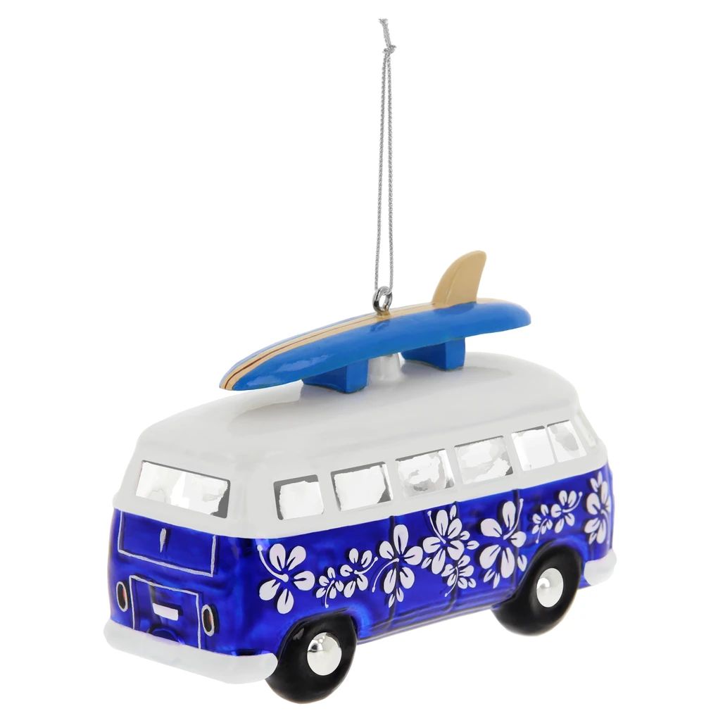 Volkswagen T1 Bus Weihnachstschmuck aus Glas - Blau/Weiss