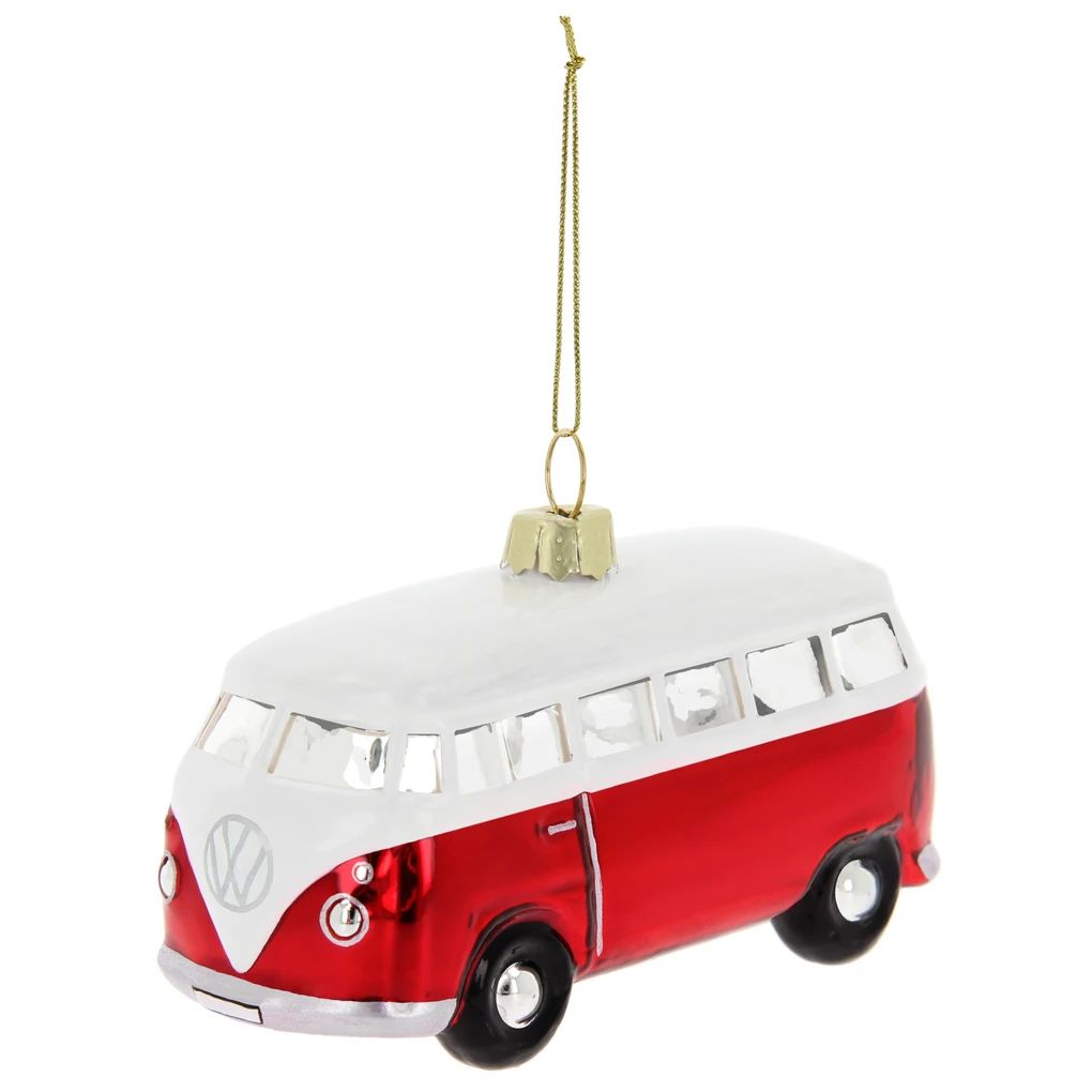 Volkswagen T1 Bus Weihnachtsschmuck aus Glas - Rot/Weiss