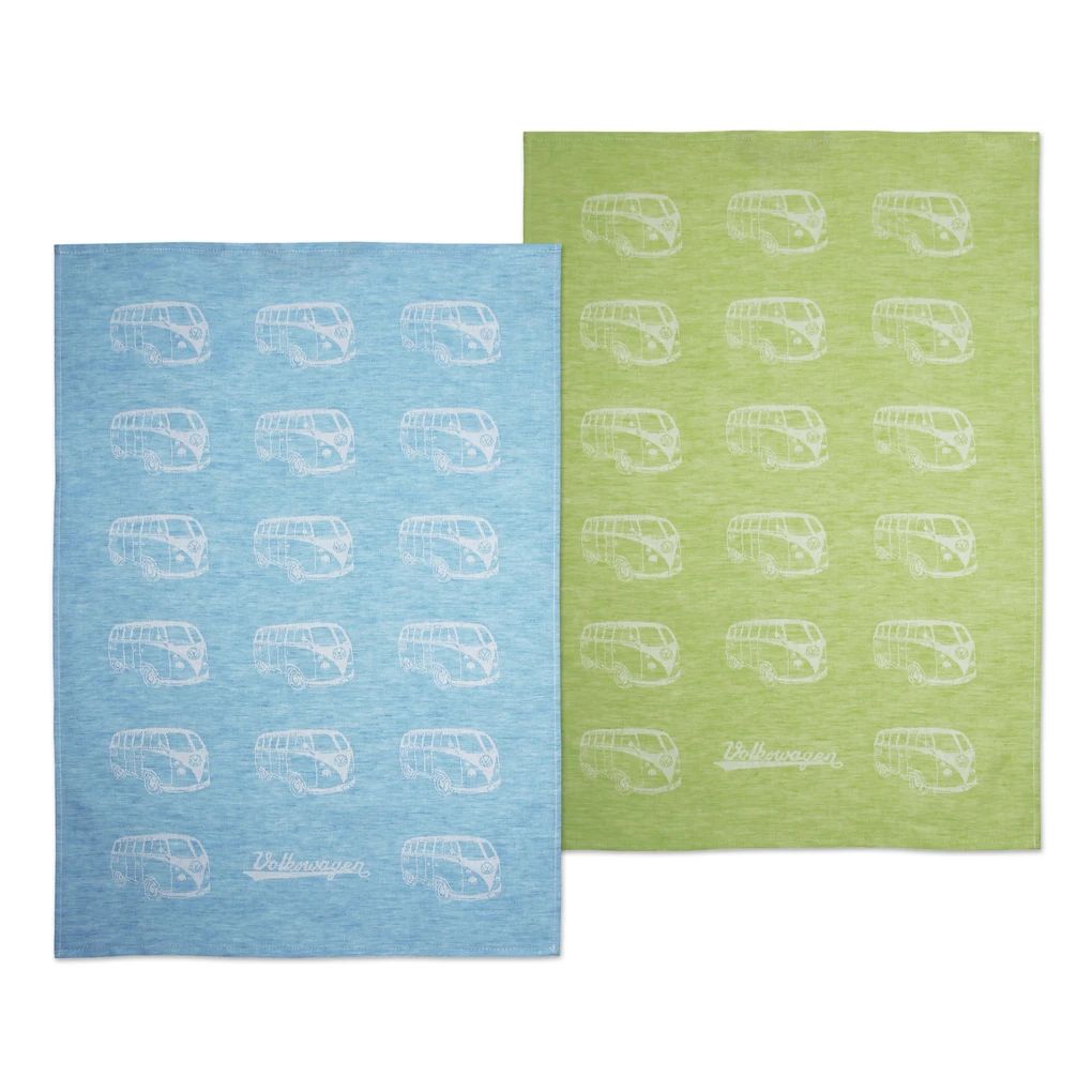 Volkswagen T1 Bus Geschirrtuch 2er Set - Bulliparade, Türkis und Grün