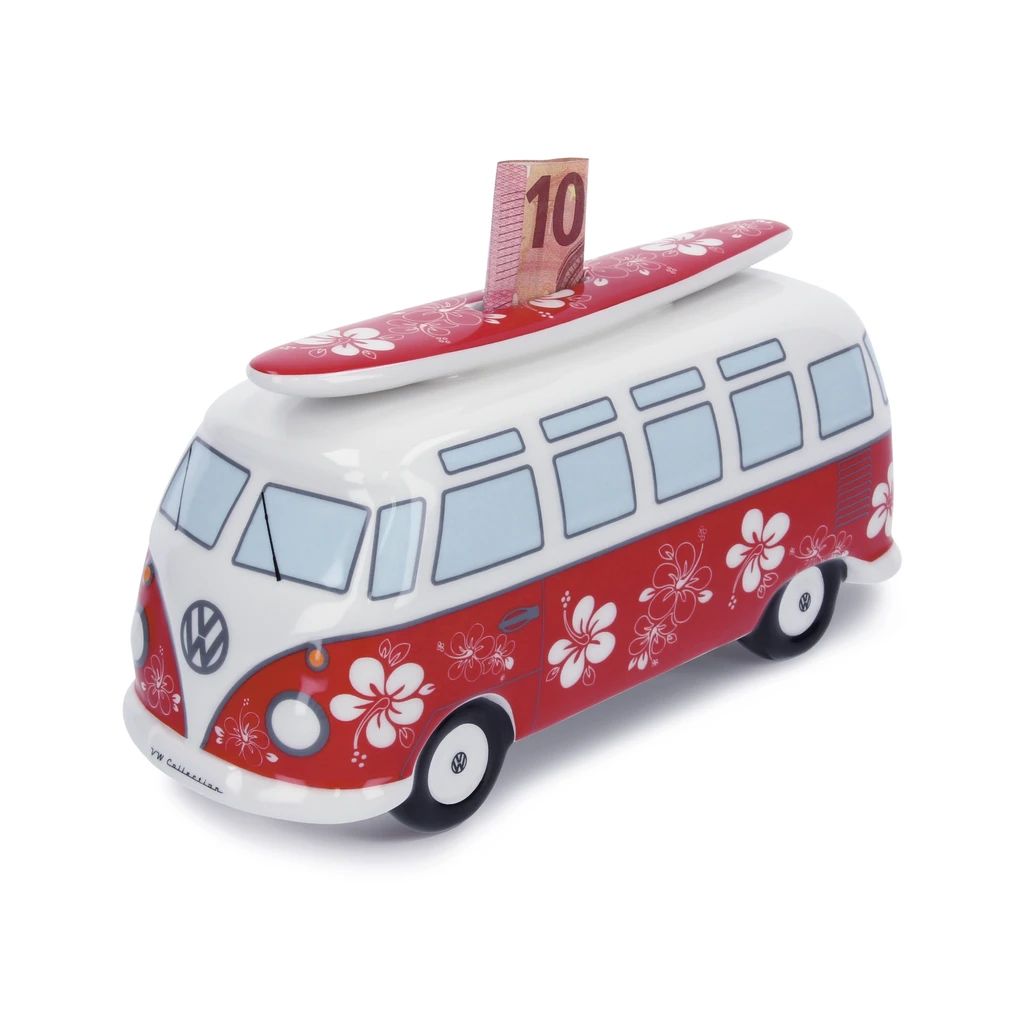 Volkswagen T1 Bus Spardose (1:18) mit Surfbrett - Hibiskus