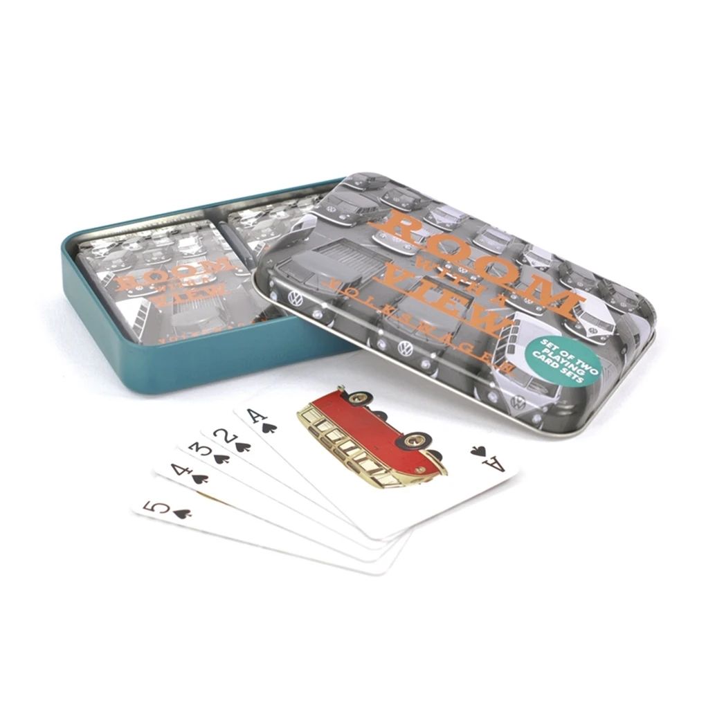 Volkswagen Bulli T1 Spielkarten mit Metalldose "A room with a view"