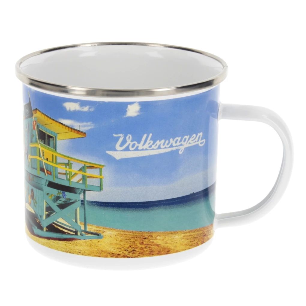Volkswagen Bulli Kaffeebecher aus Emaille 500ml, Beachlife