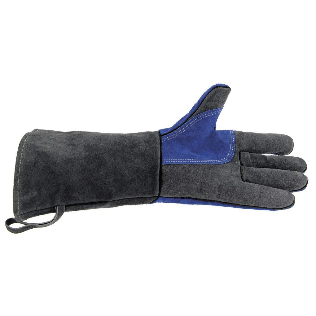 Volkswagen T1 Bus Grillhandschuhe (Paar) in Geschenkbox - Rindsleder/Blau & Grau