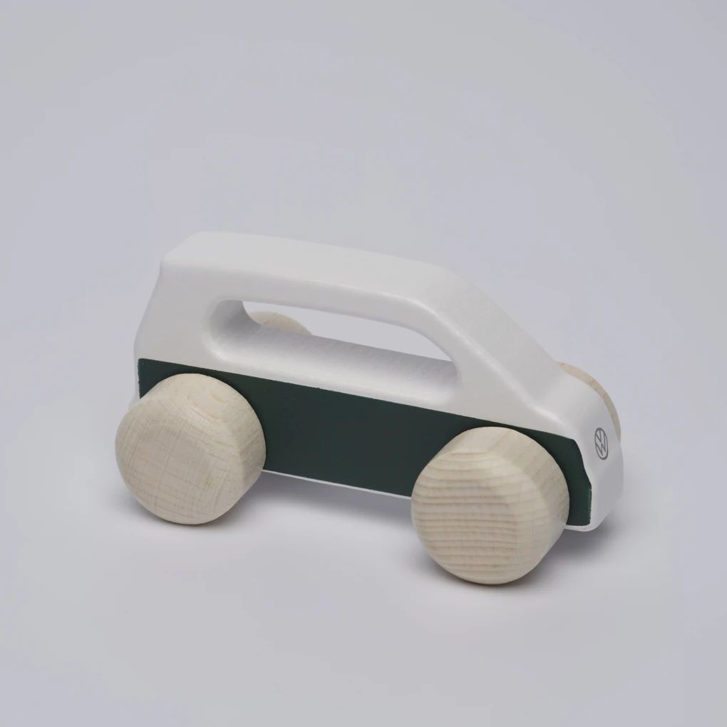 Volkswagen Spielzeugauto aus Holz, weiß/dunkelgrün