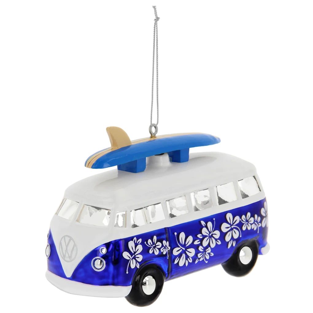 Volkswagen T1 Bus Weihnachstschmuck aus Glas - Blau/Weiss