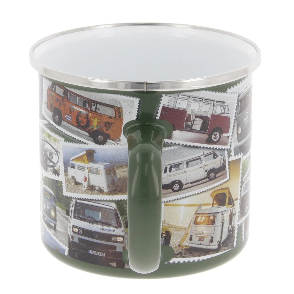 Volkswagen Bus Emaille Tasse 'Stamps'