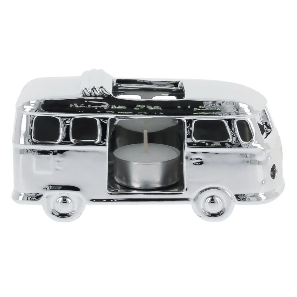 Volkswagen T1 Bus Keramik Teelichthalter Silber in Geschenkbox