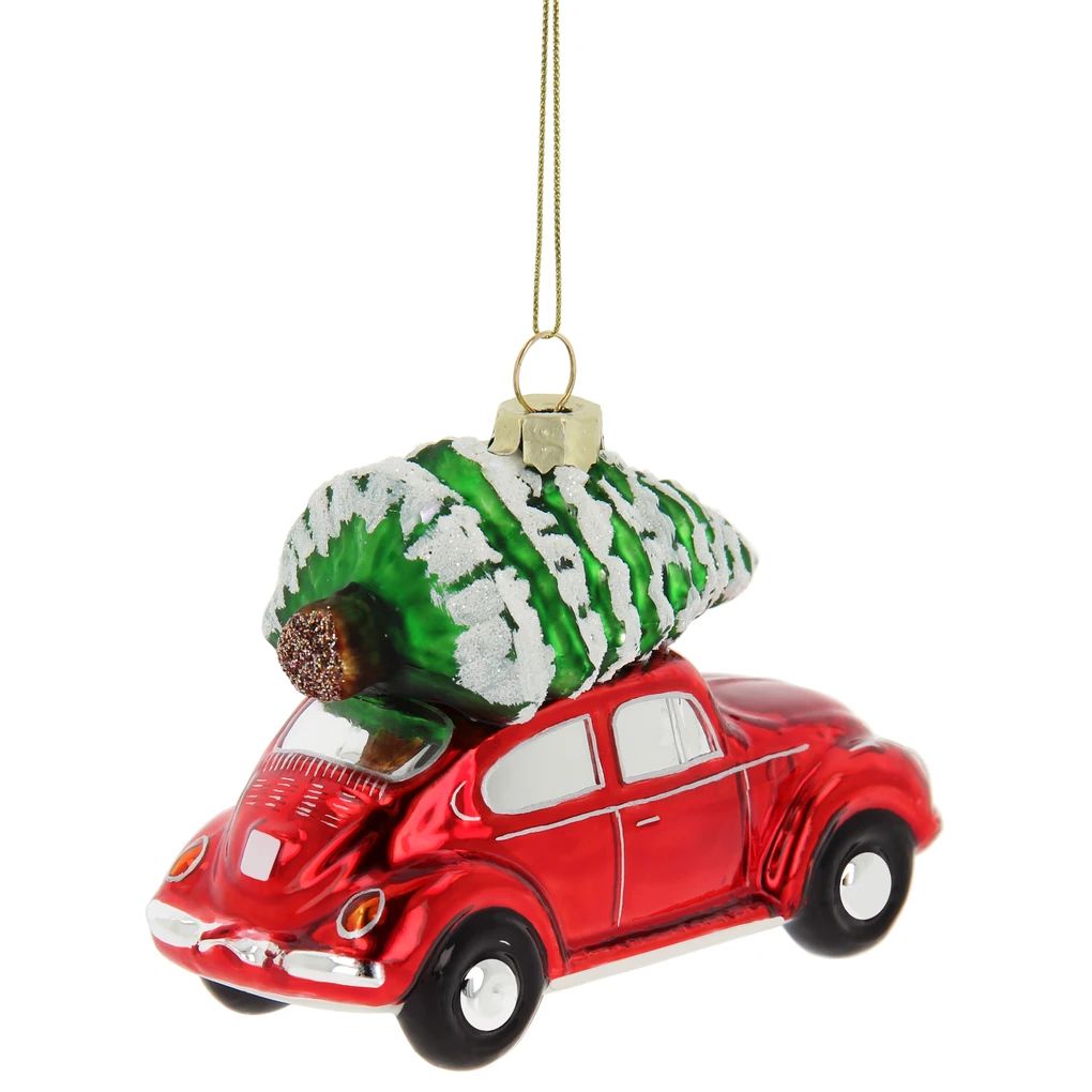 Volkswagen Käfer Weihnachtsschmuck Rot mit Baum