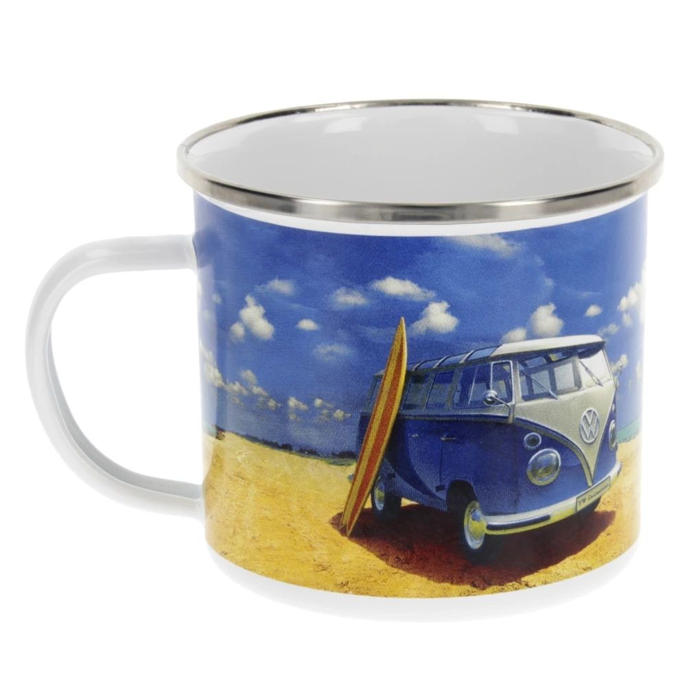 Volkswagen Bulli Kaffeebecher aus Emaille 500ml, Beachlife