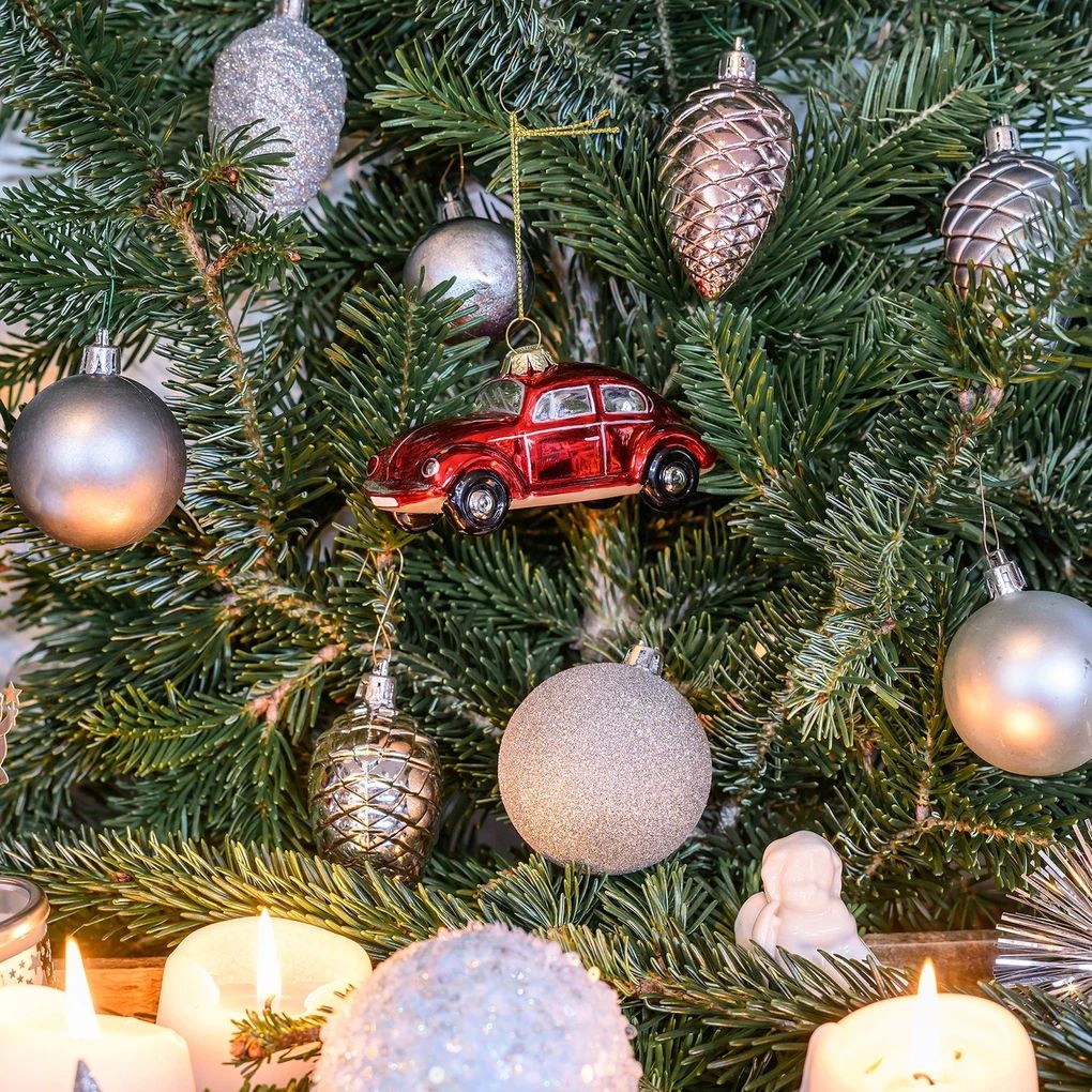 Volkswagen Käfer Weihnachtsschmuck aus Glas - Rot